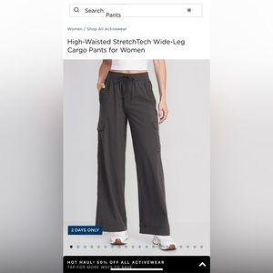 High-Waisted StretchTech Wide-Leg Cargo Pants for Women - Black